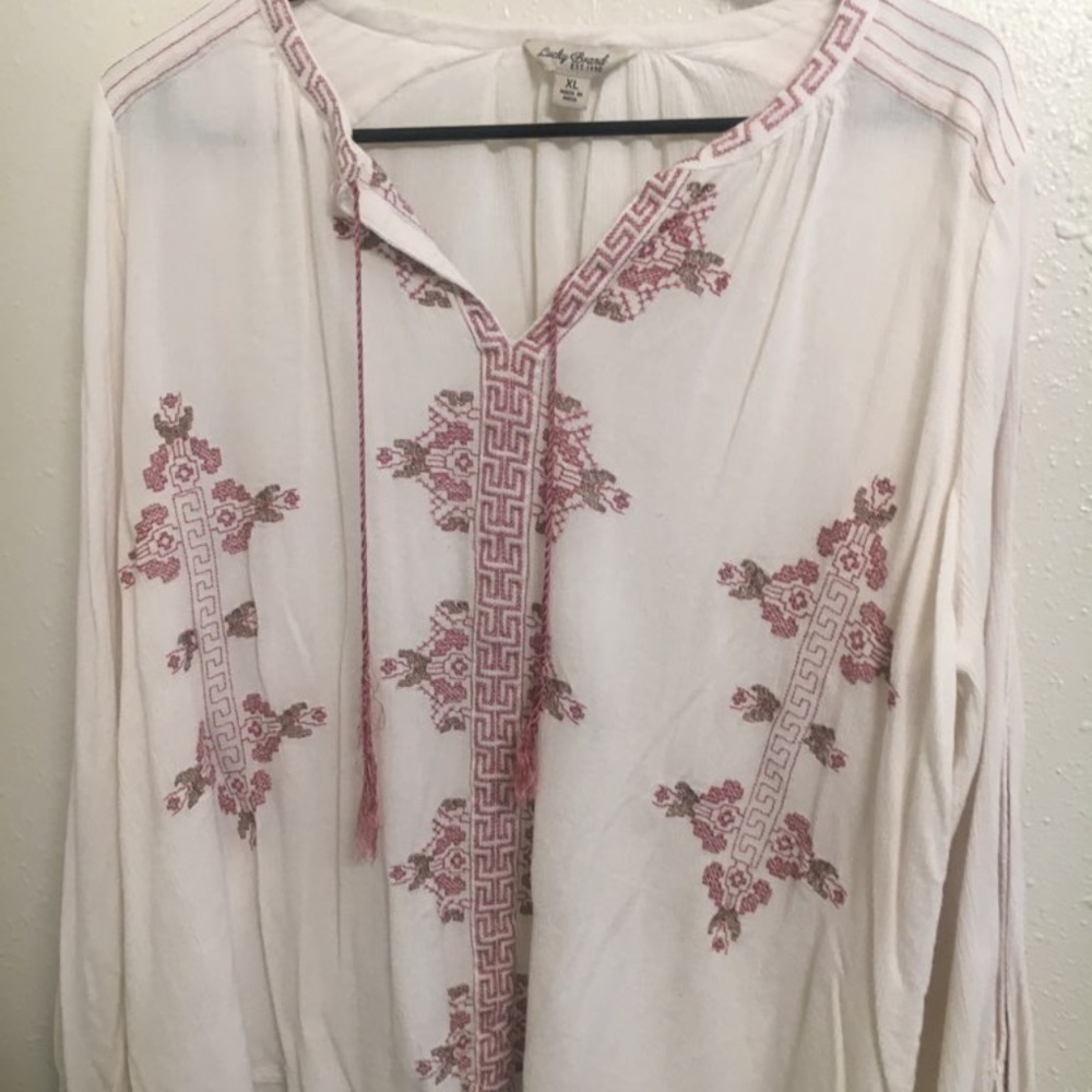 Lucky Brand Open Sleeve Embroidered Blouse